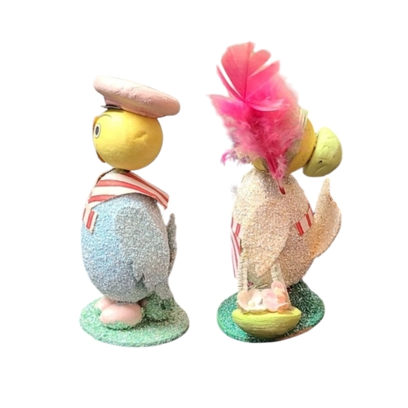 Easter Mica Putz Japan Sailor And Bonnet Chick Figurines Vintage - Picture 2 of 6